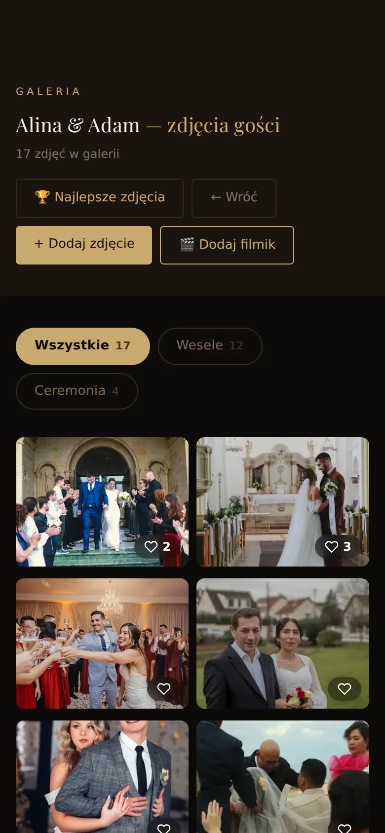 Galeria zdjęć od gości weselnych, widok na telefonie