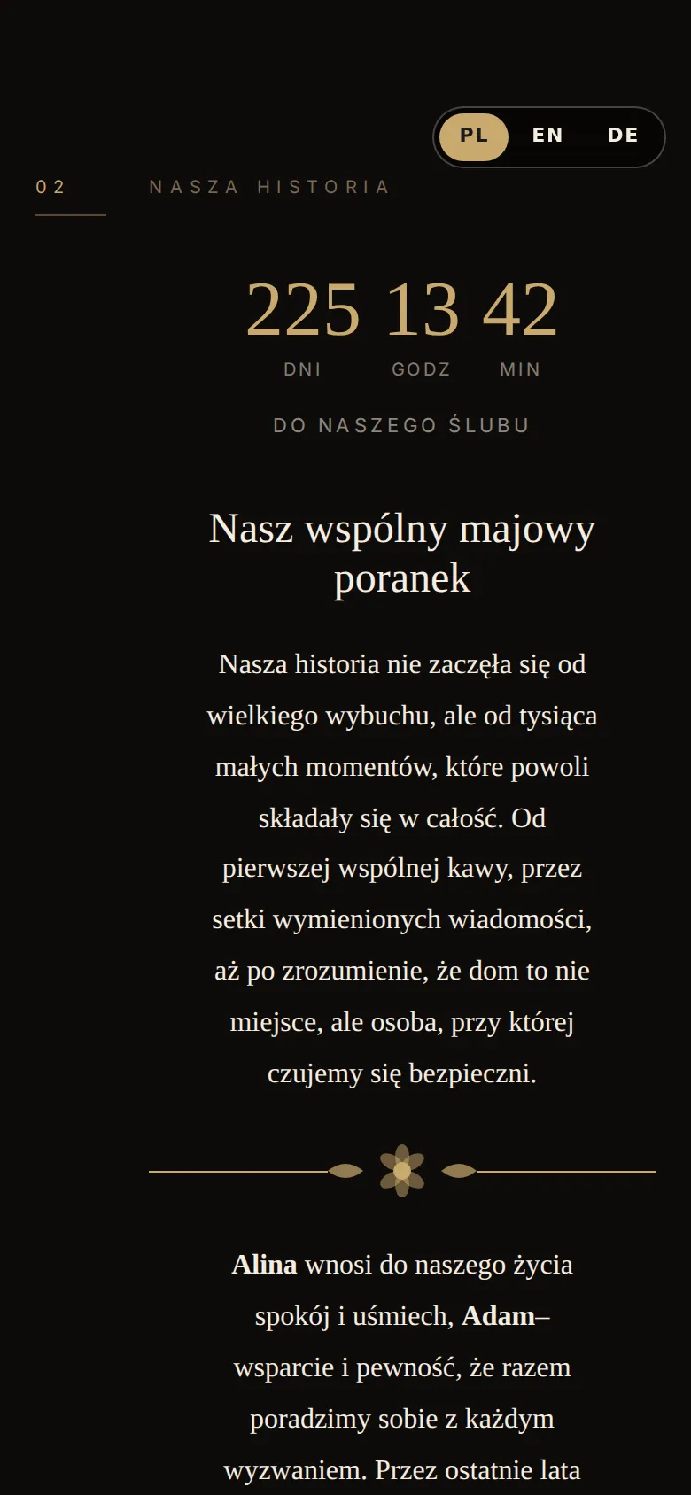Strona ślubna w szablonie Złoty Klasyk: historia pary i odliczanie do ślubu